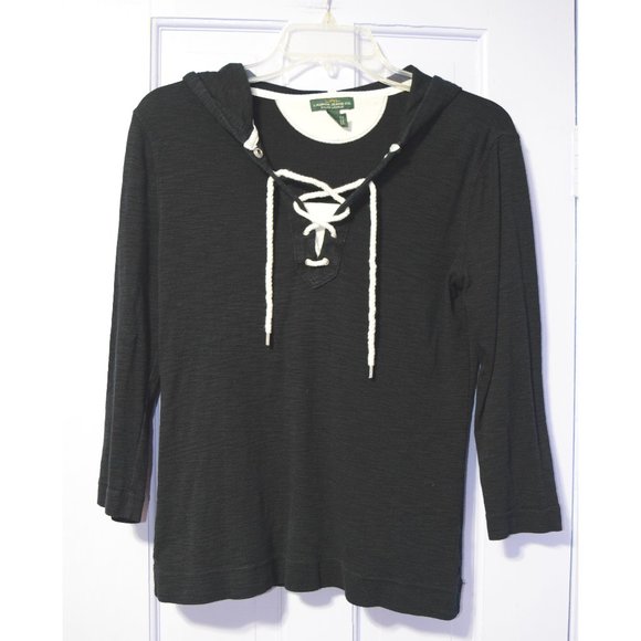 Ralph Lauren Jeans Tops - Lauren Jeans Black lace-up hoody shirt size s